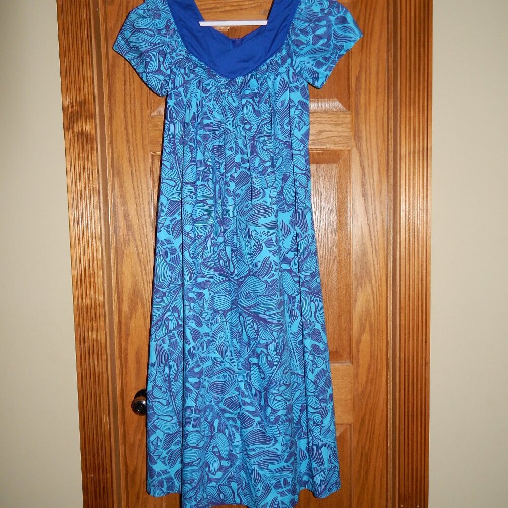 Womens Size Small S Goodtimes Hawaii Vintage Muu Muu Luau Dress Blue Floral Maxi
